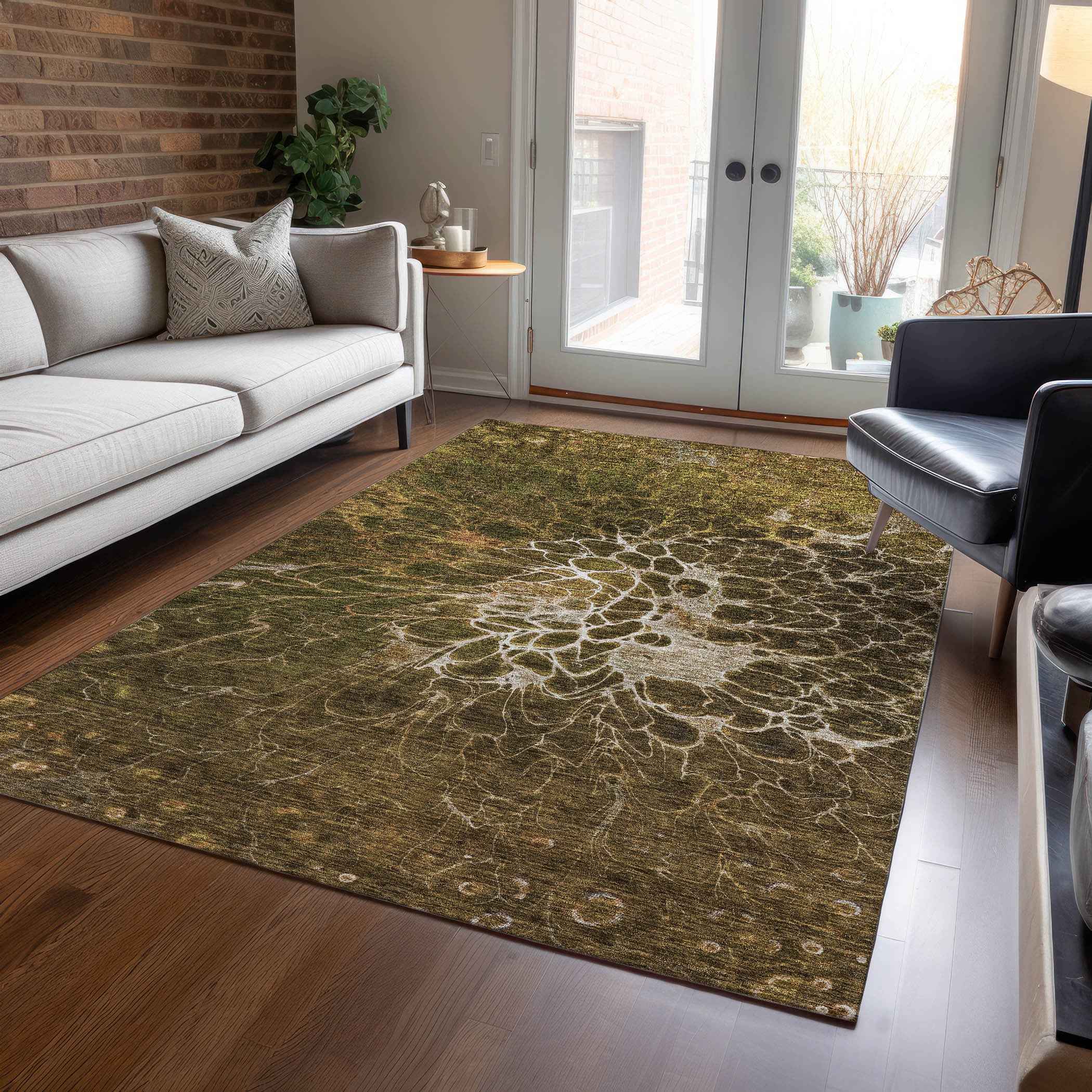 3' X 5' Chocolate And Gray Abstract Washable Indoor Outdoor Area Rug