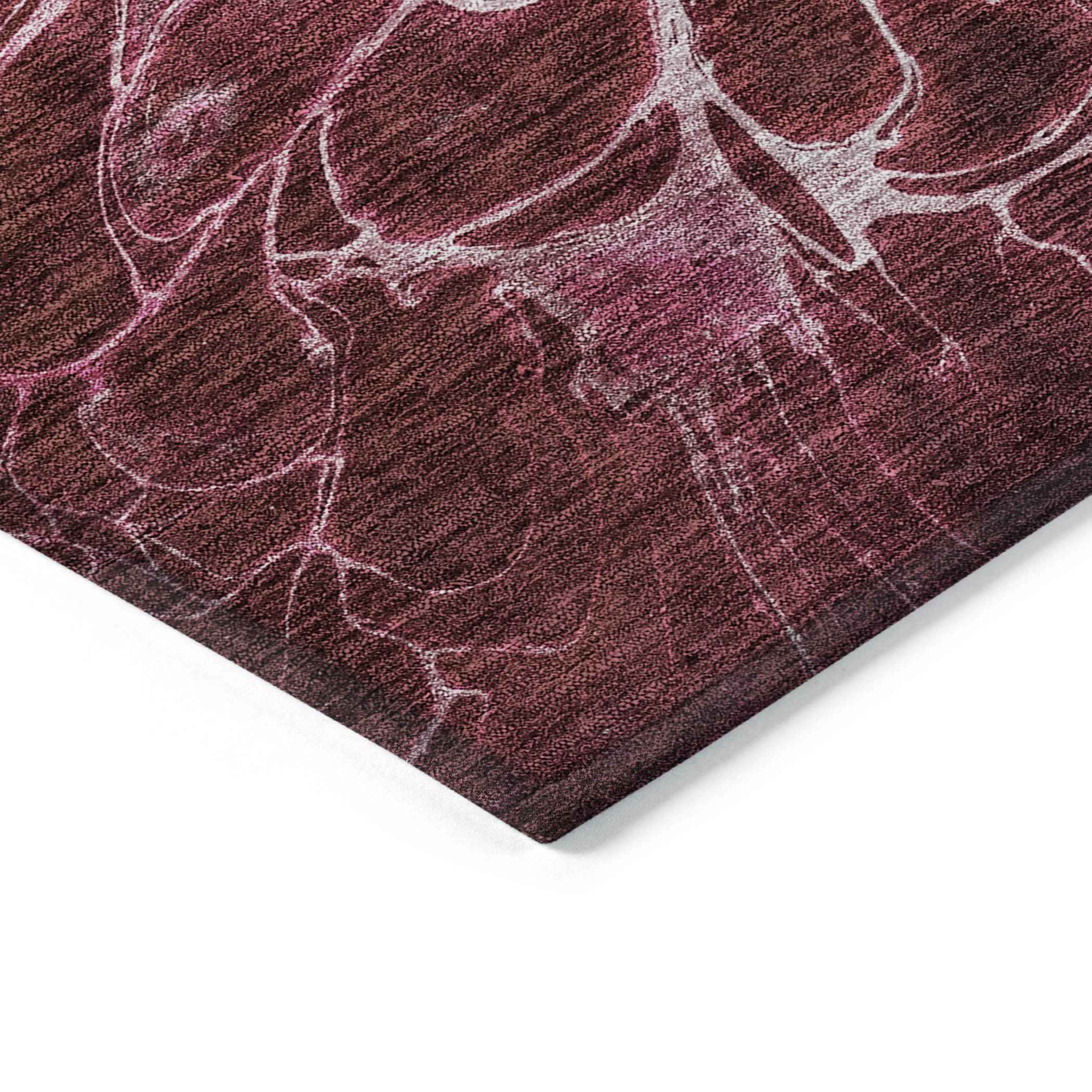 8' X 10' Merlot Blush And Gray Abstract Washable Indoor Outdoor Area Rug
