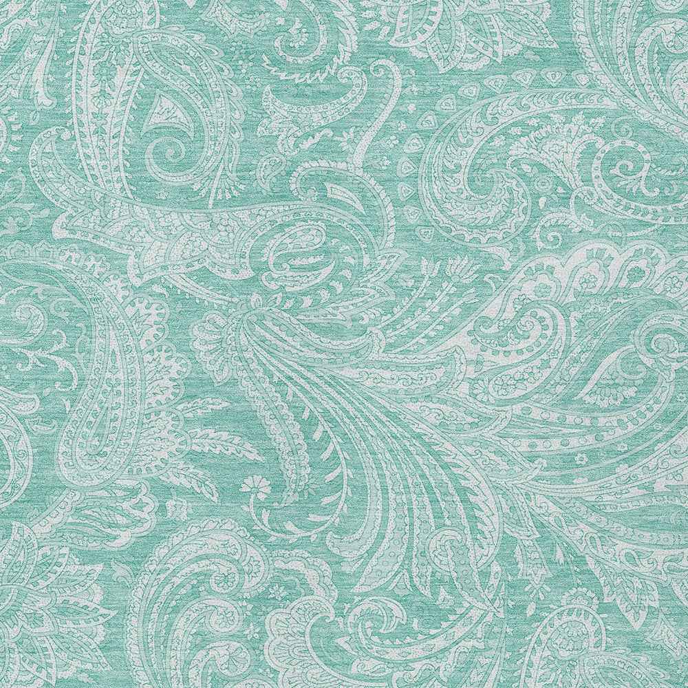 8' X 10' Teal Blue And Ivory Paisley Washable Indoor Outdoor Area Rug