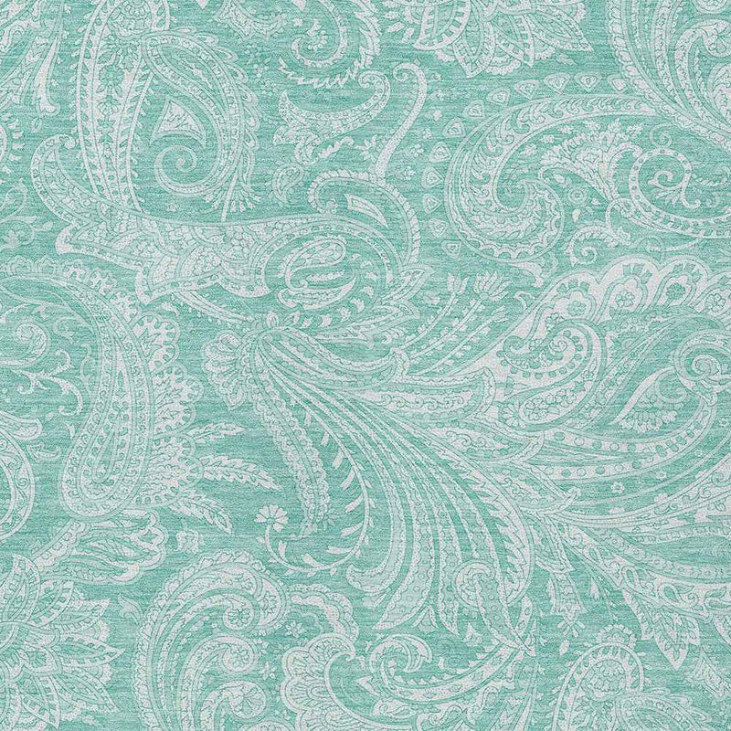 8' X 10' Teal Blue And Ivory Paisley Washable Indoor Outdoor Area Rug