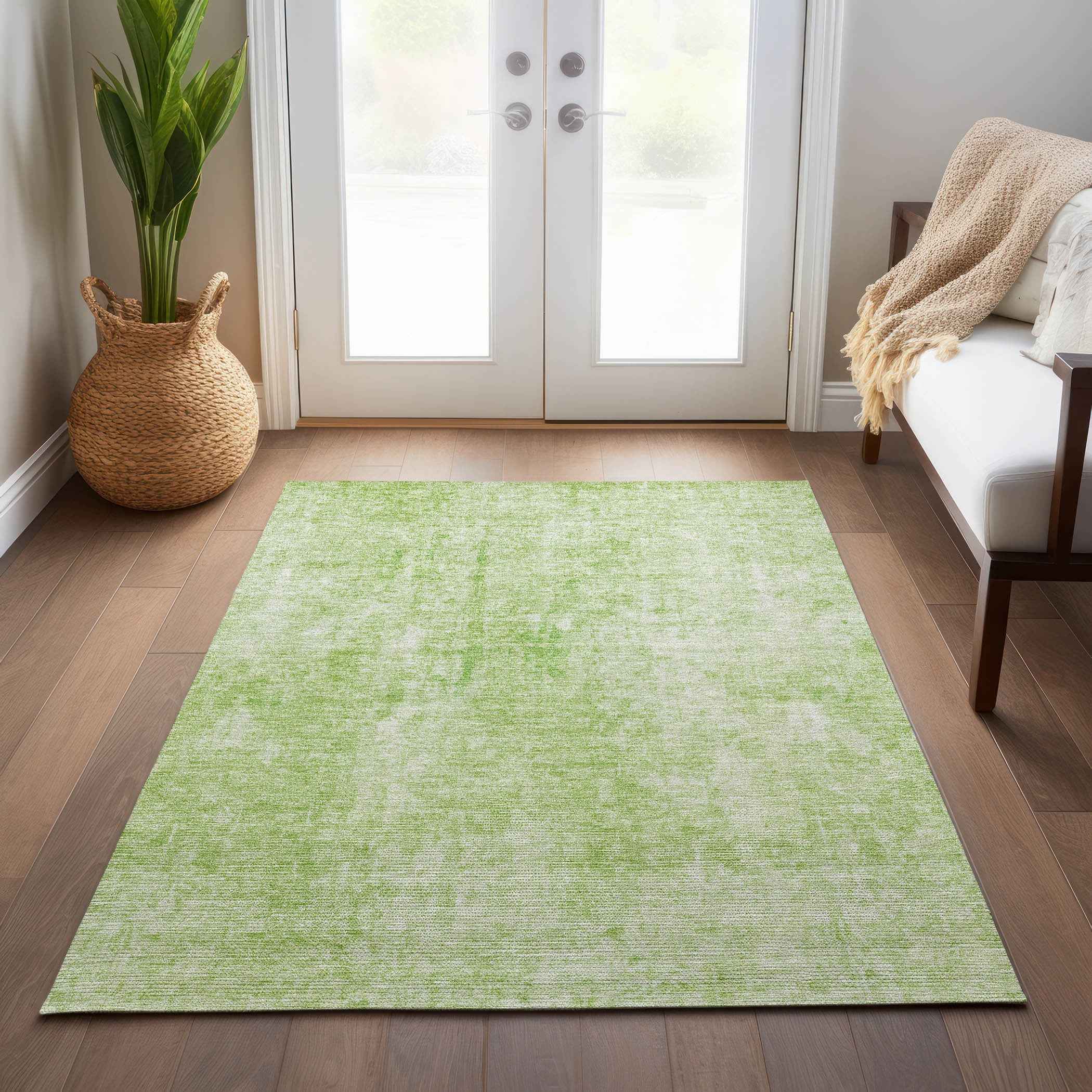 8' X 10' Green And Ivory Abstract Washable Indoor Outdoor Area Rug