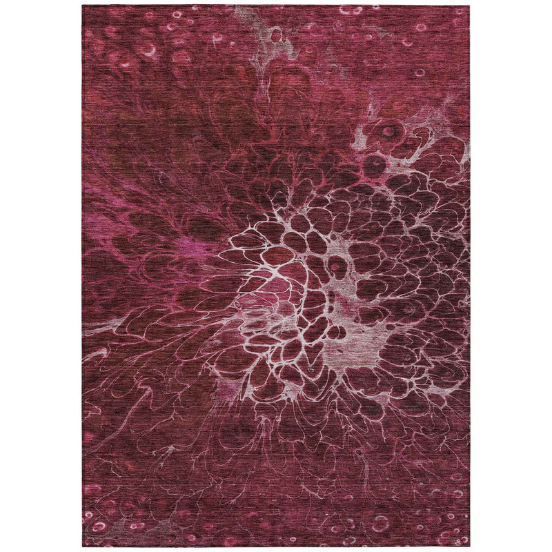 8' X 10' Merlot Blush And Gray Abstract Washable Indoor Outdoor Area Rug