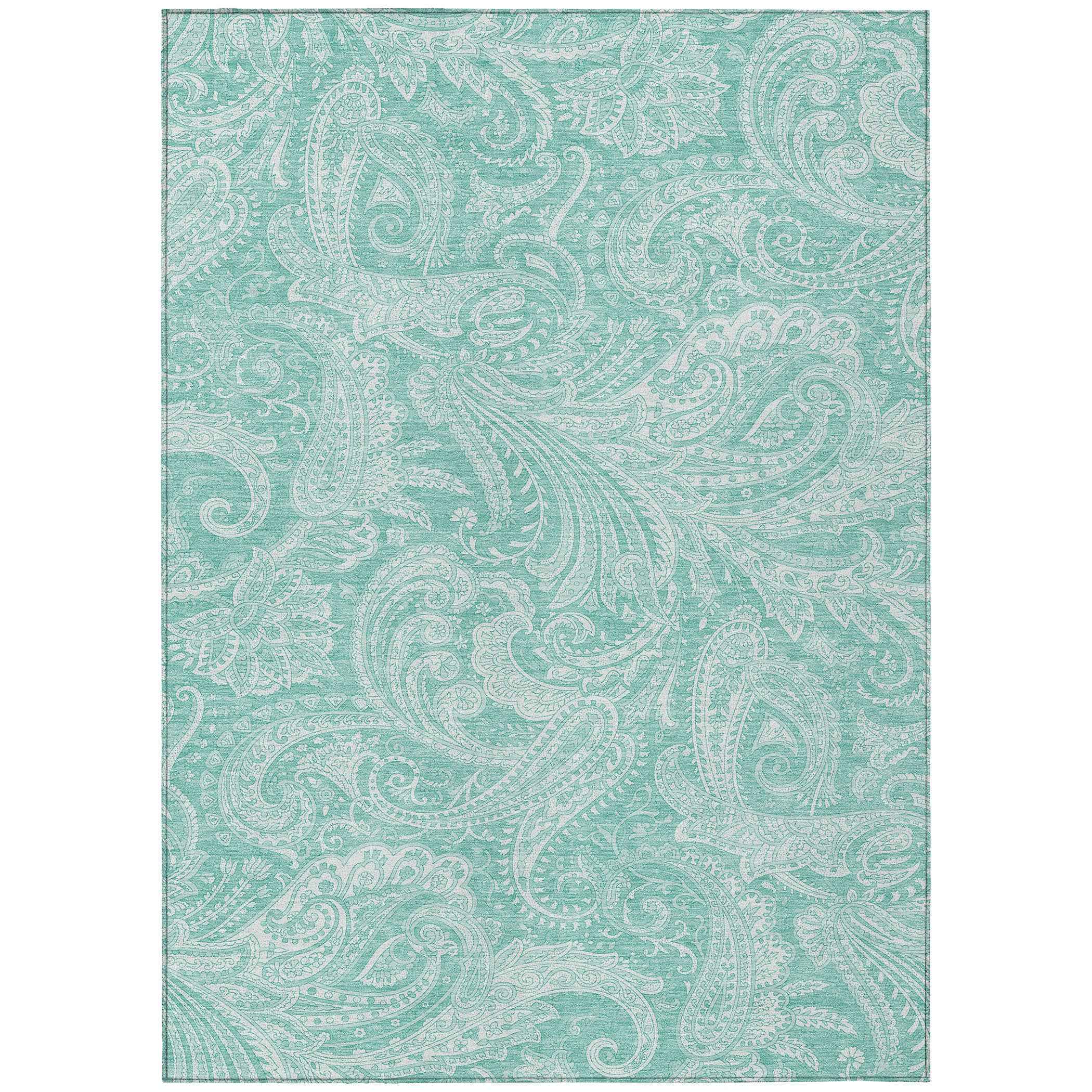 8' X 10' Teal Blue And Ivory Paisley Washable Indoor Outdoor Area Rug