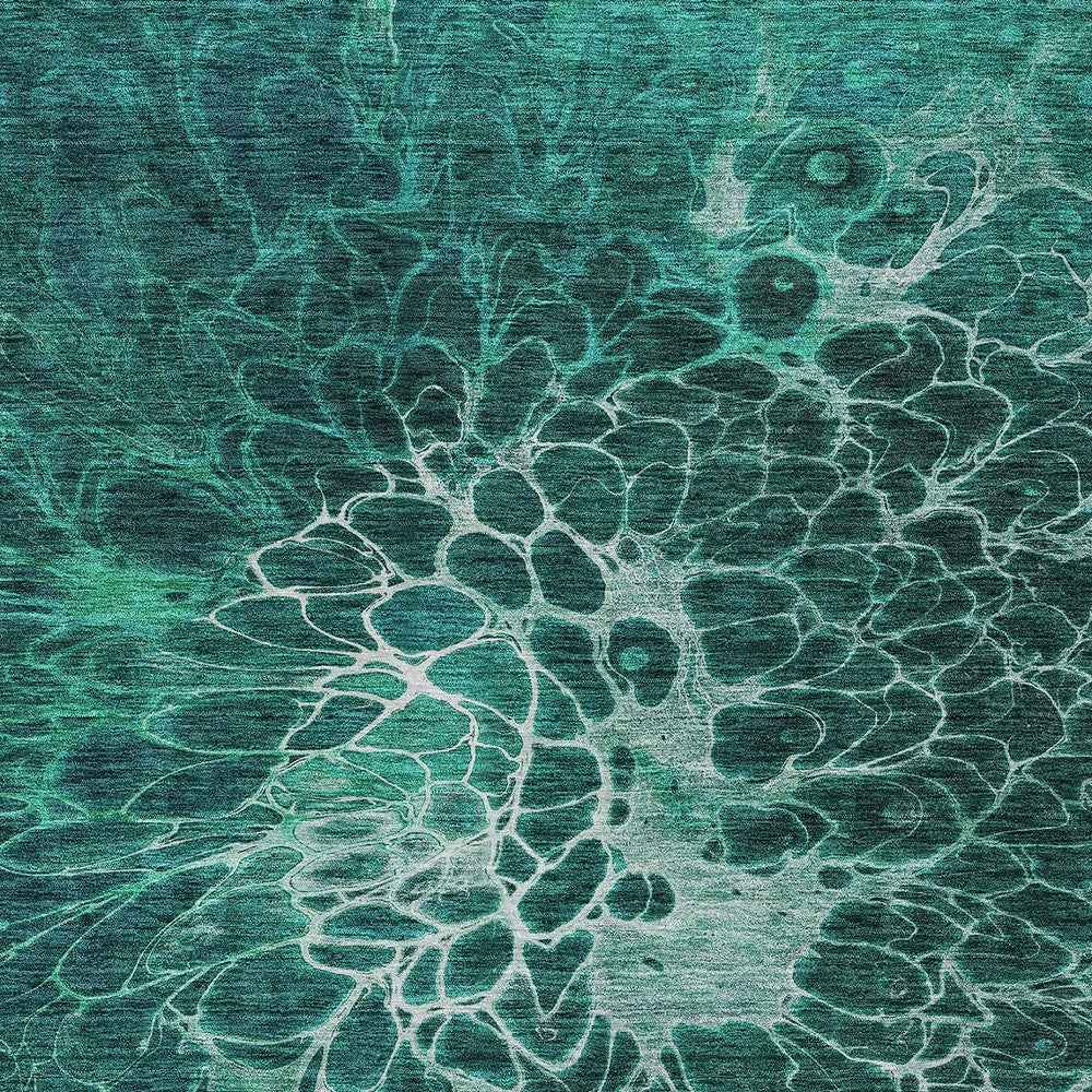 9' X 12' Teal Blue Aqua And Turquoise Abstract Washable Indoor Outdoor Area Rug