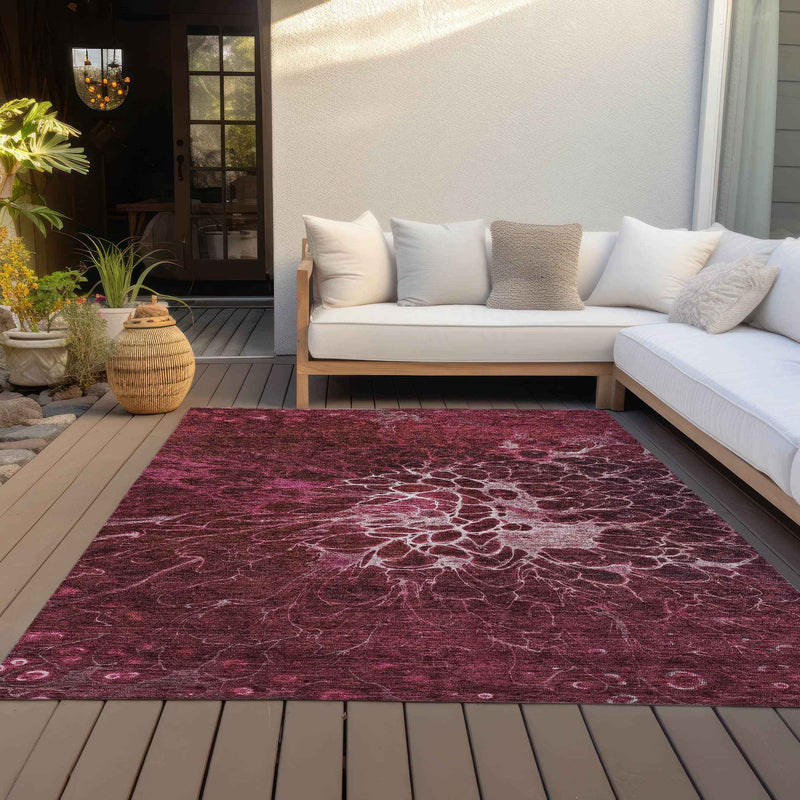 8' X 10' Merlot Blush And Gray Abstract Washable Indoor Outdoor Area Rug