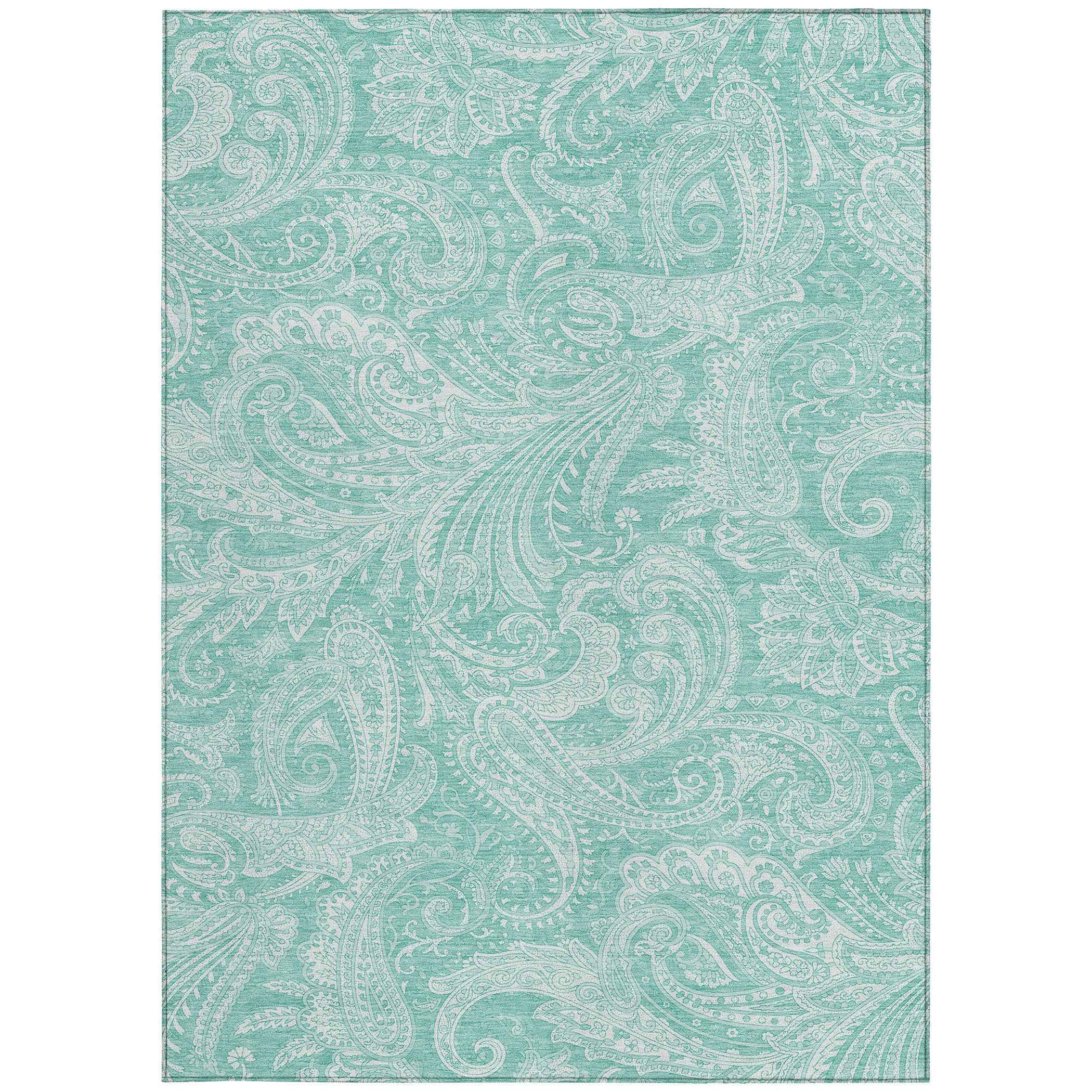 8' X 10' Teal Blue And Ivory Paisley Washable Indoor Outdoor Area Rug