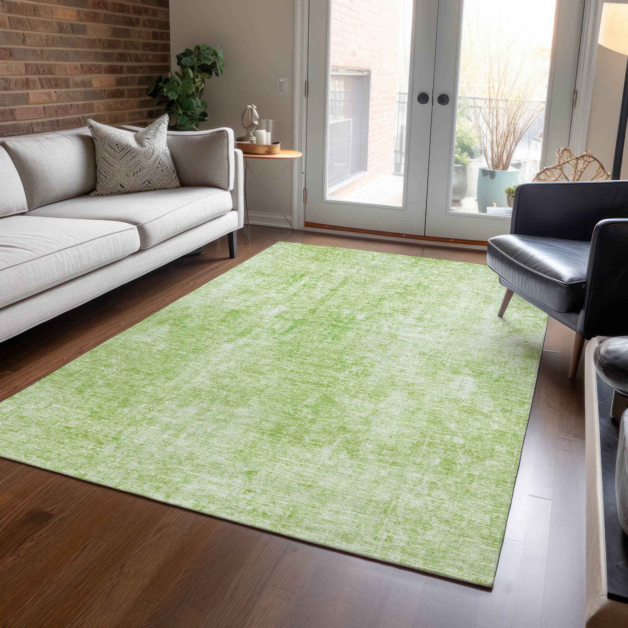 8' X 10' Green And Ivory Abstract Washable Indoor Outdoor Area Rug