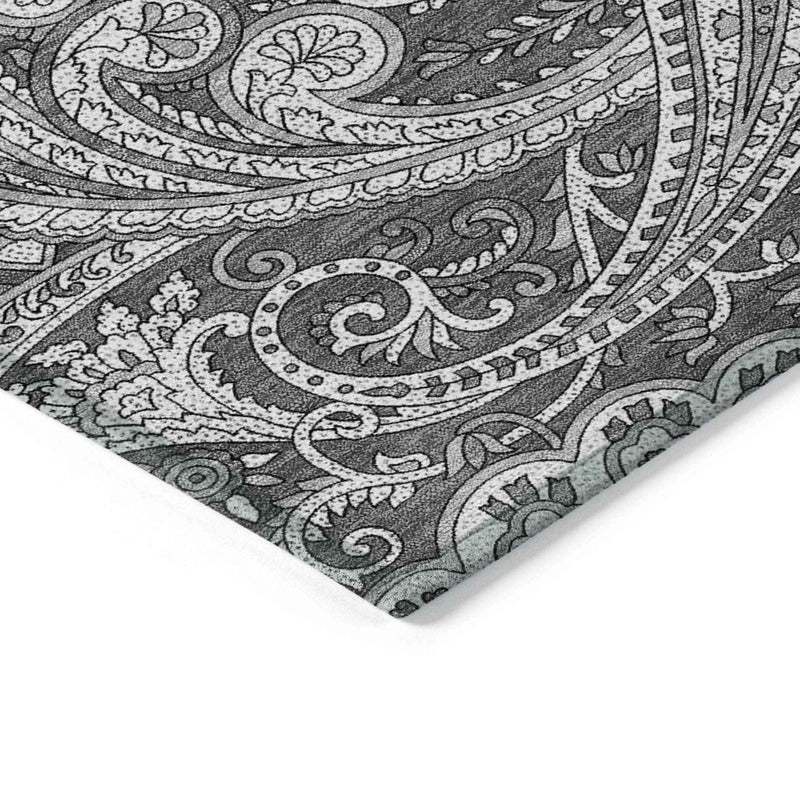 3' X 5' Gray Charcoal And Ivory Paisley Washable Indoor Outdoor Area Rug