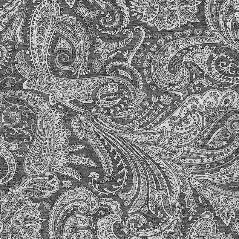 3' X 5' Gray Charcoal And Ivory Paisley Washable Indoor Outdoor Area Rug