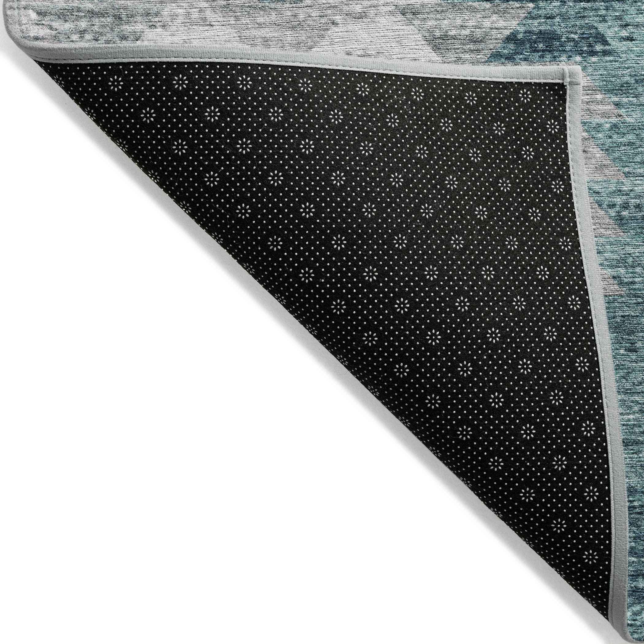 8' X 10' Dark Blue Aqua And Gray Geometric Washable Indoor Outdoor Area Rug