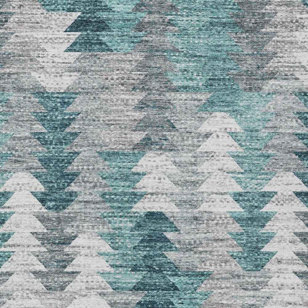 8' X 10' Dark Blue Aqua And Gray Geometric Washable Indoor Outdoor Area Rug
