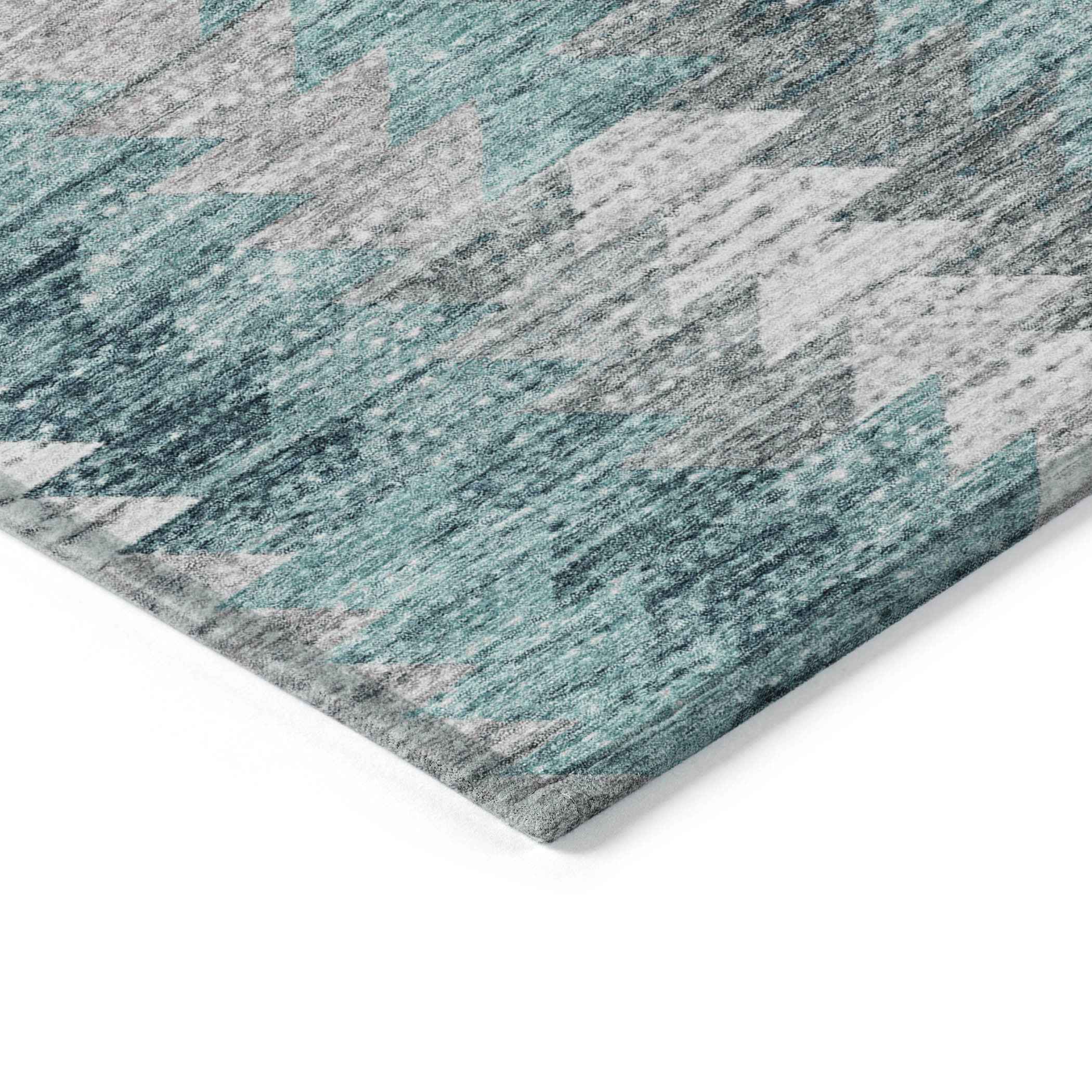 8' X 10' Dark Blue Aqua And Gray Geometric Washable Indoor Outdoor Area Rug