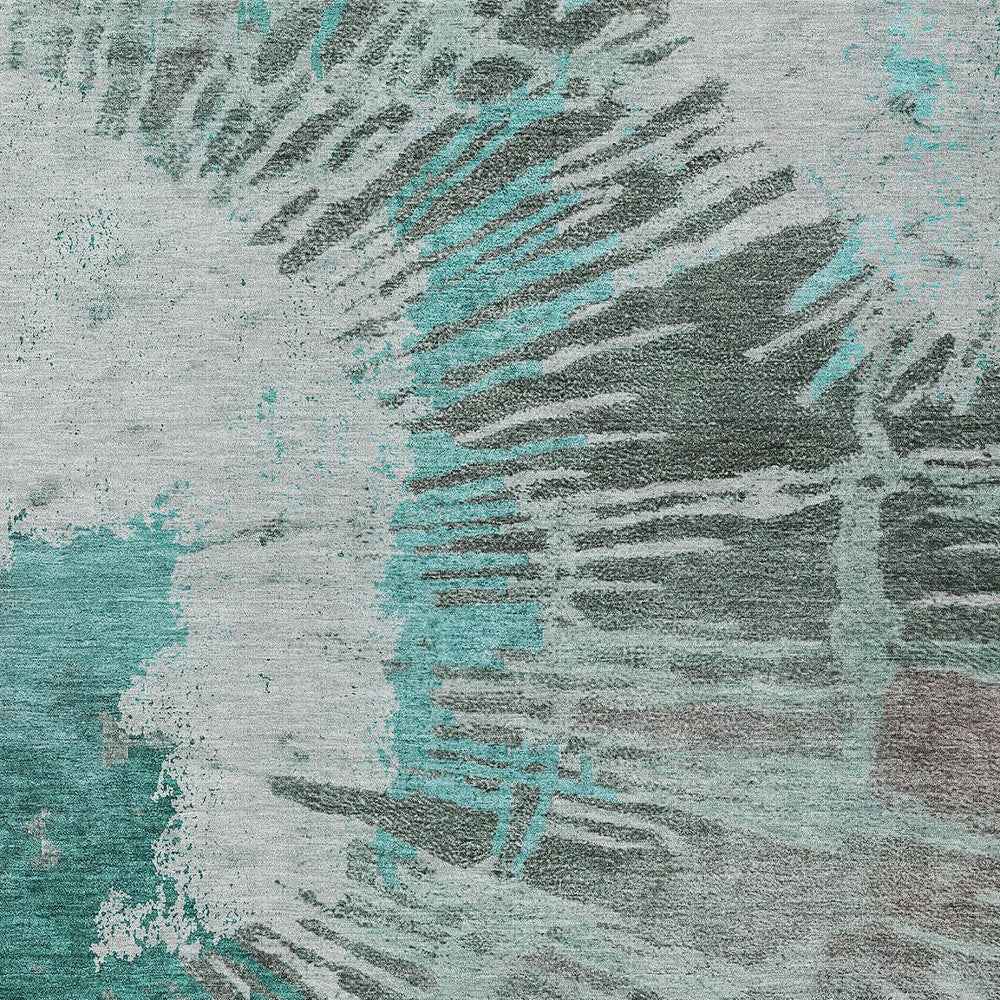 3' X 5' Dark Green Aqua And Gray Abstract Washable Indoor Outdoor Area Rug