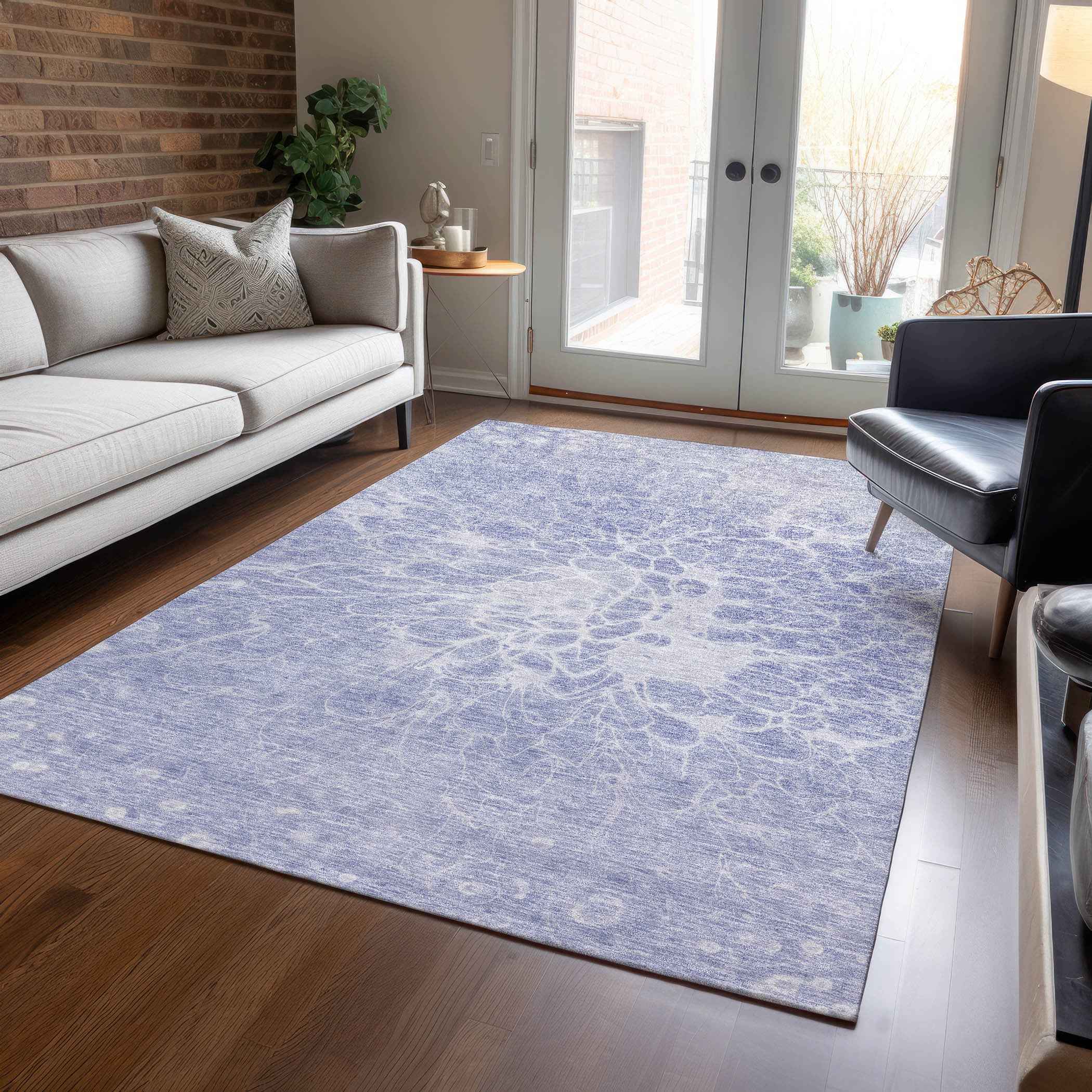 8' X 10' Lavender Ivory And Lilac Abstract Washable Indoor Outdoor Area Rug