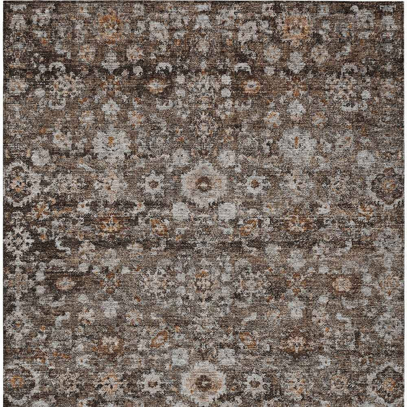 3' X 5' Dark Brown Brown And Taupe Oriental Washable Indoor Outdoor Area Rug