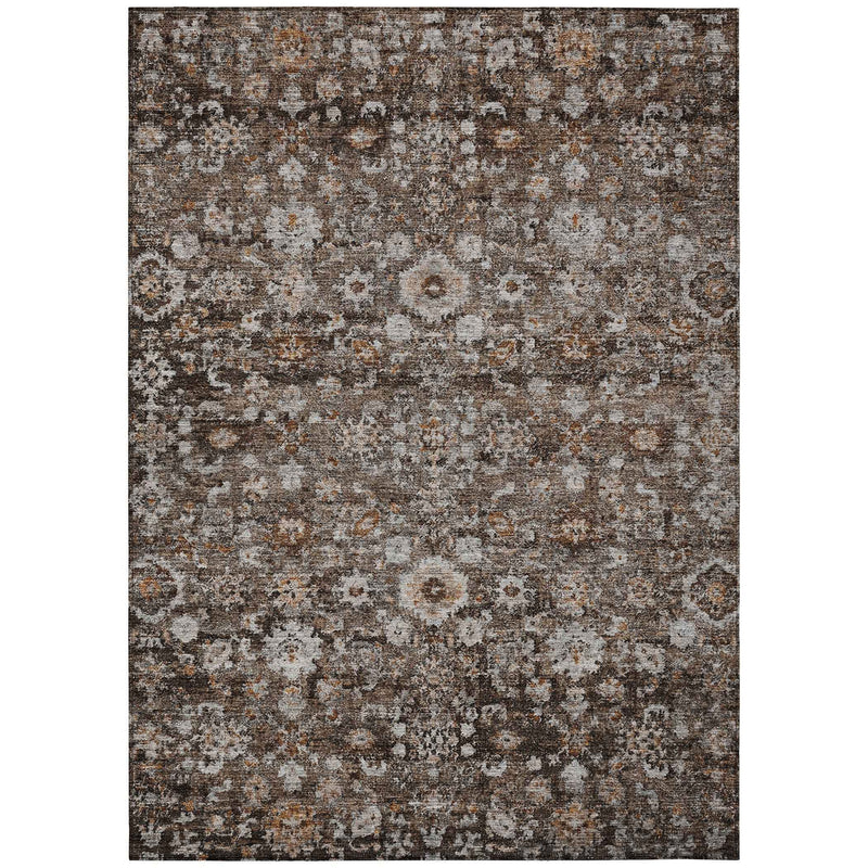 3' X 5' Dark Brown Brown And Taupe Oriental Washable Indoor Outdoor Area Rug