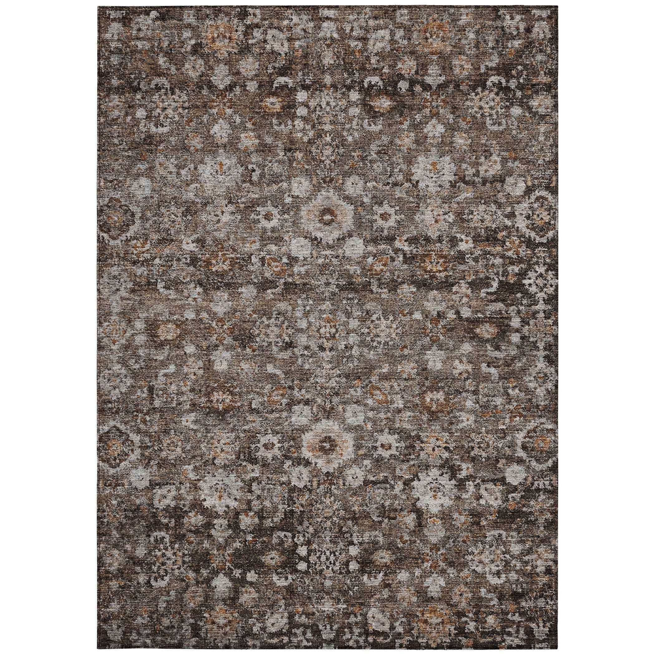 3' X 5' Dark Brown Brown And Taupe Oriental Washable Indoor Outdoor Area Rug
