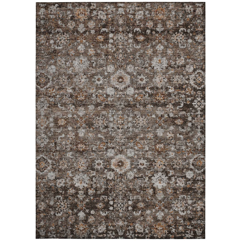3' X 5' Dark Brown Brown And Taupe Oriental Washable Indoor Outdoor Area Rug