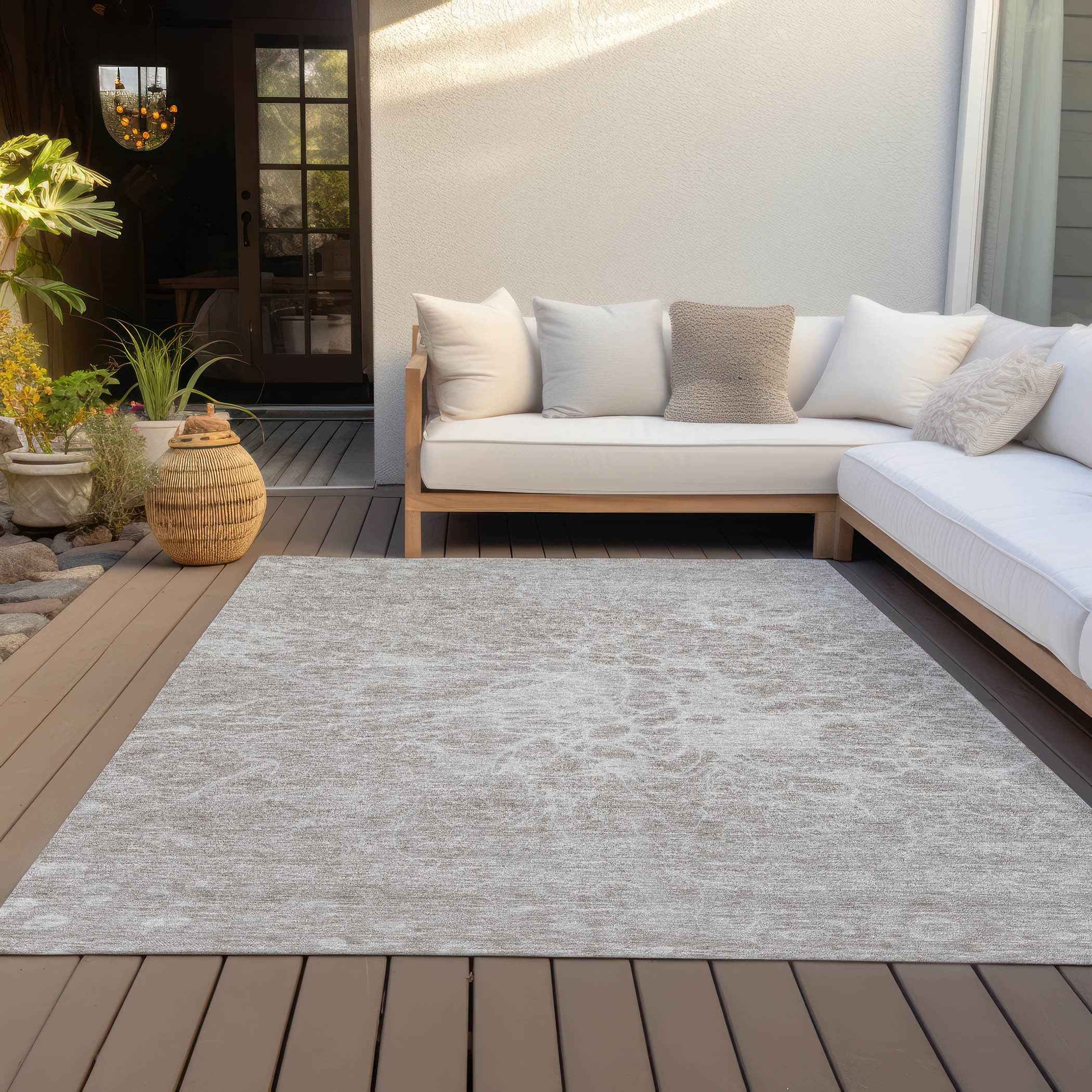 8' X 10' Taupe Beige And Ivory Abstract Washable Indoor Outdoor Area Rug