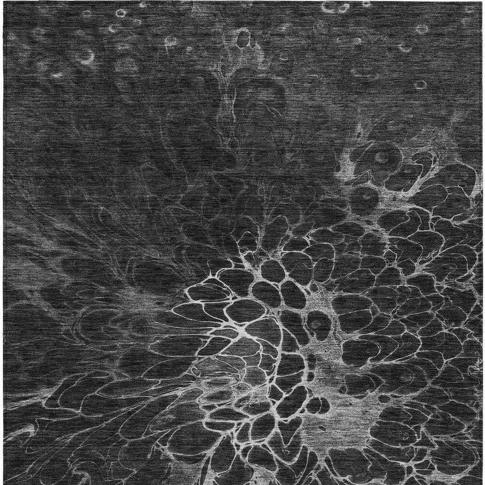 5' X 8' Charcoal Gray And Silver Abstract Washable Indoor Outdoor Area Rug