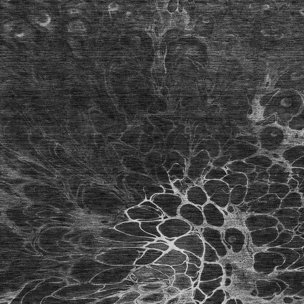 5' X 8' Charcoal Gray And Silver Abstract Washable Indoor Outdoor Area Rug