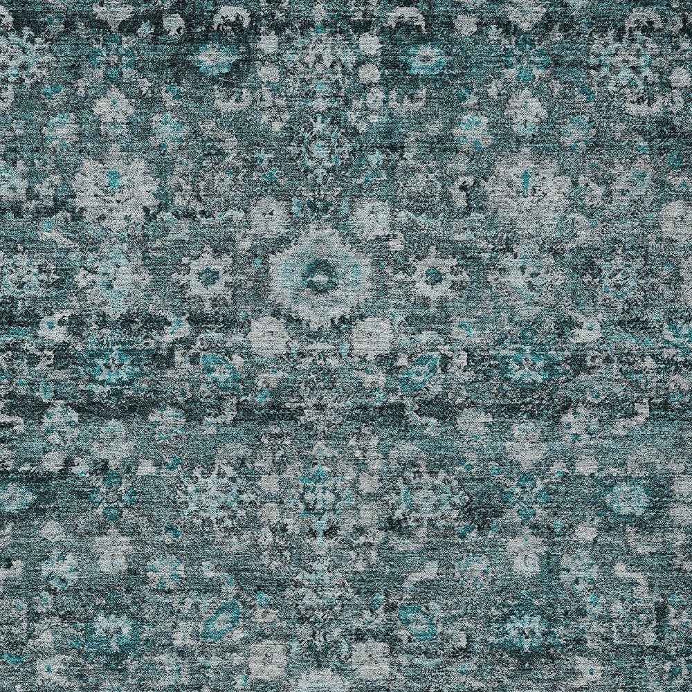 10' X 14' Dark Green Aqua And Charcoal Oriental Washable Indoor Outdoor Area Rug