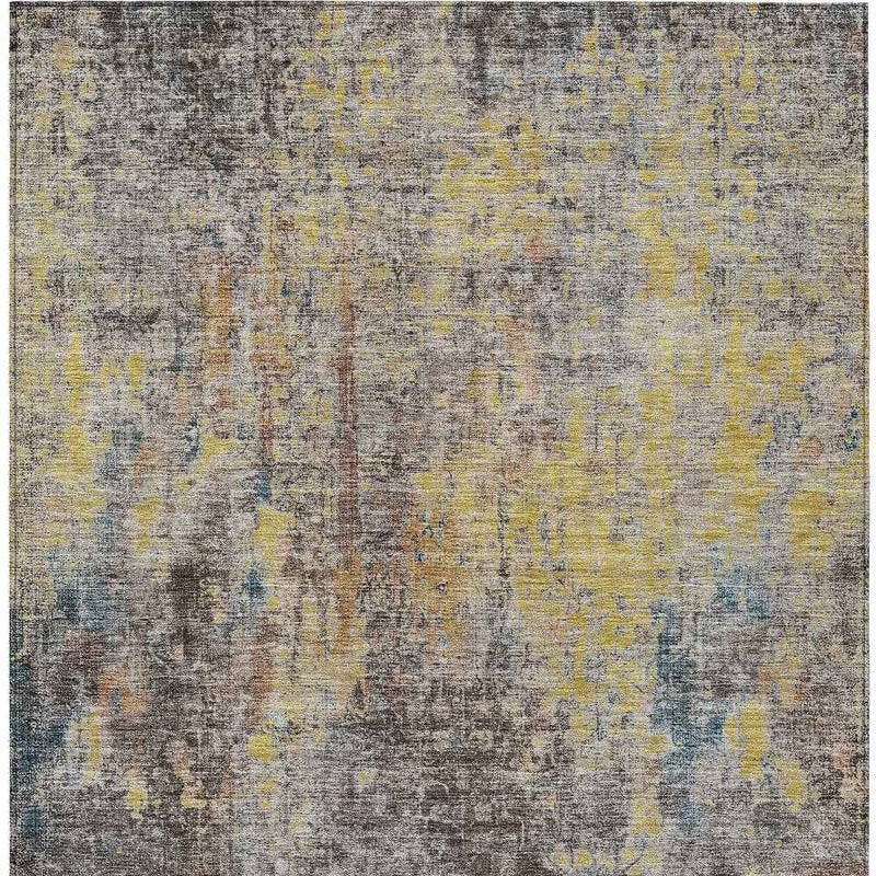 5' X 8' Brown And Gold Abstract Washable Indoor Outdoor Area Rug