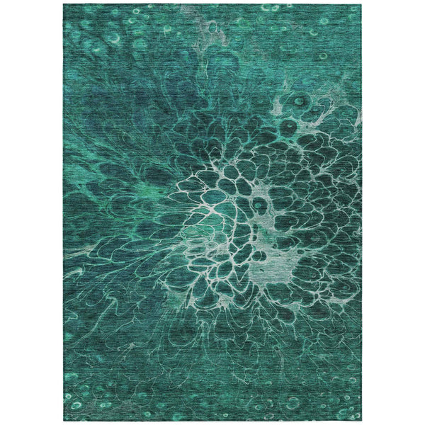 5' X 8' Teal Blue Aqua And Turquoise Abstract Washable Indoor Outdoor Area Rug
