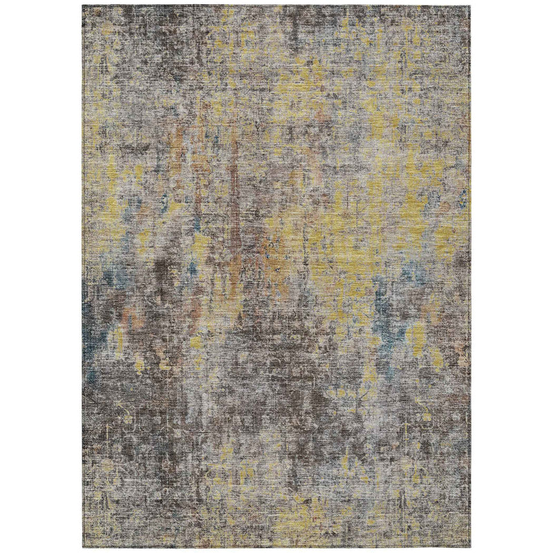 5' X 8' Brown And Gold Abstract Washable Indoor Outdoor Area Rug