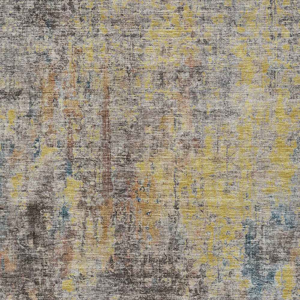 5' X 8' Brown And Gold Abstract Washable Indoor Outdoor Area Rug