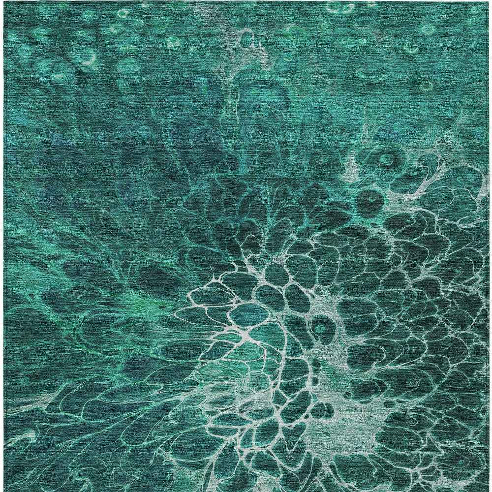 5' X 8' Teal Blue Aqua And Turquoise Abstract Washable Indoor Outdoor Area Rug