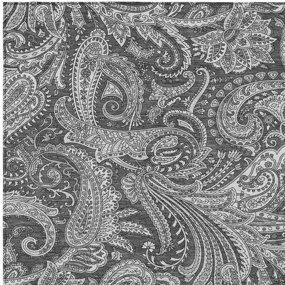 5' X 8' Gray Charcoal And Ivory Paisley Washable Indoor Outdoor Area Rug