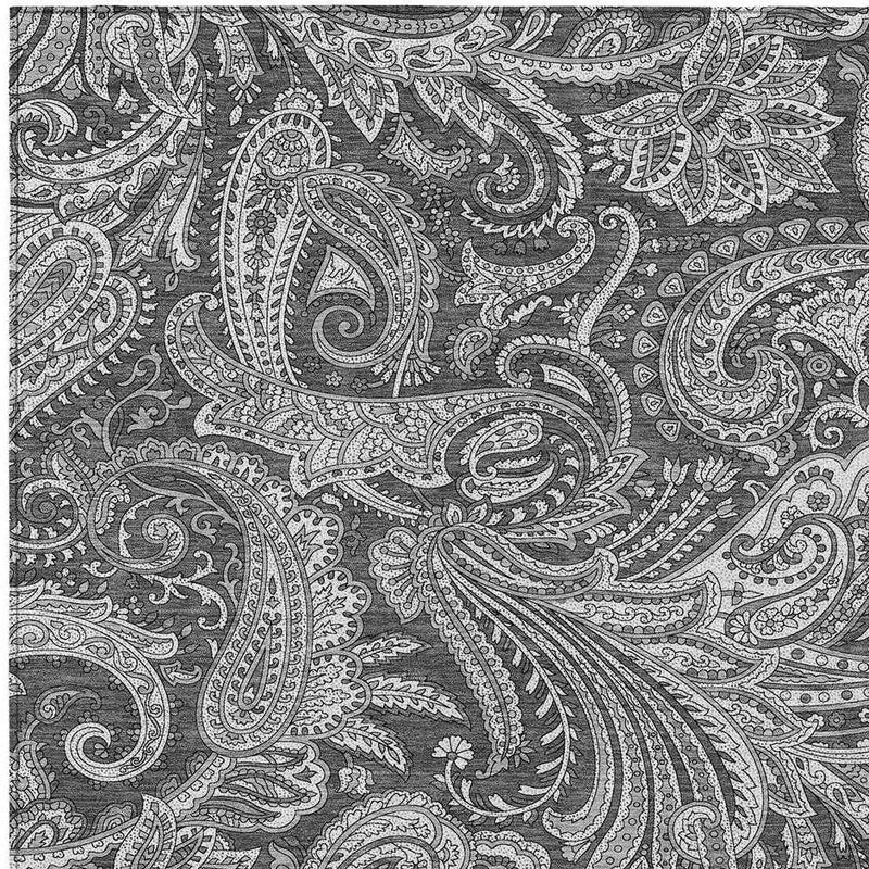 5' X 8' Gray Charcoal And Ivory Paisley Washable Indoor Outdoor Area Rug