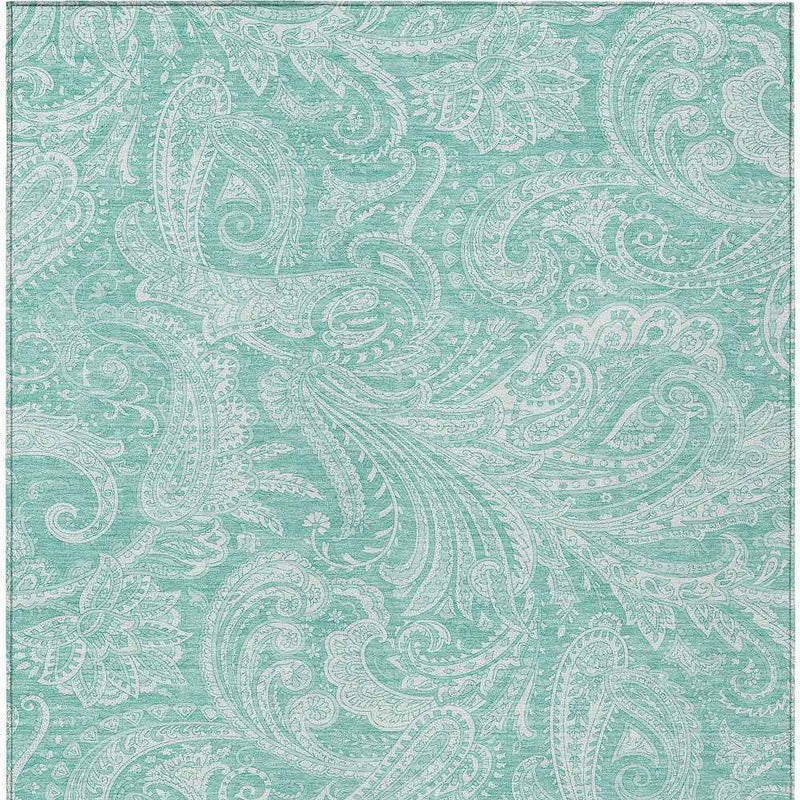 10' X 14' Teal Blue And Ivory Paisley Washable Indoor Outdoor Area Rug