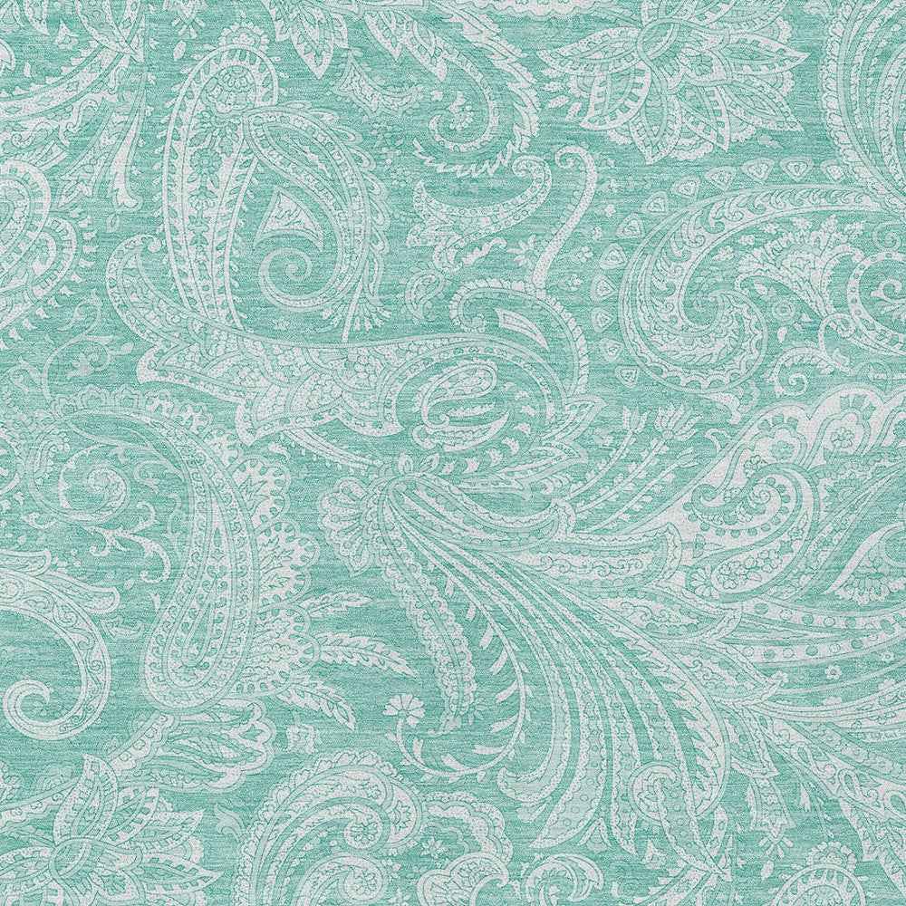 10' X 14' Teal Blue And Ivory Paisley Washable Indoor Outdoor Area Rug