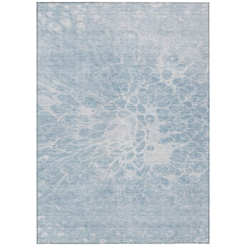 10' X 14' Sky Blue And Denim Blue Abstract Washable Indoor Outdoor Area Rug