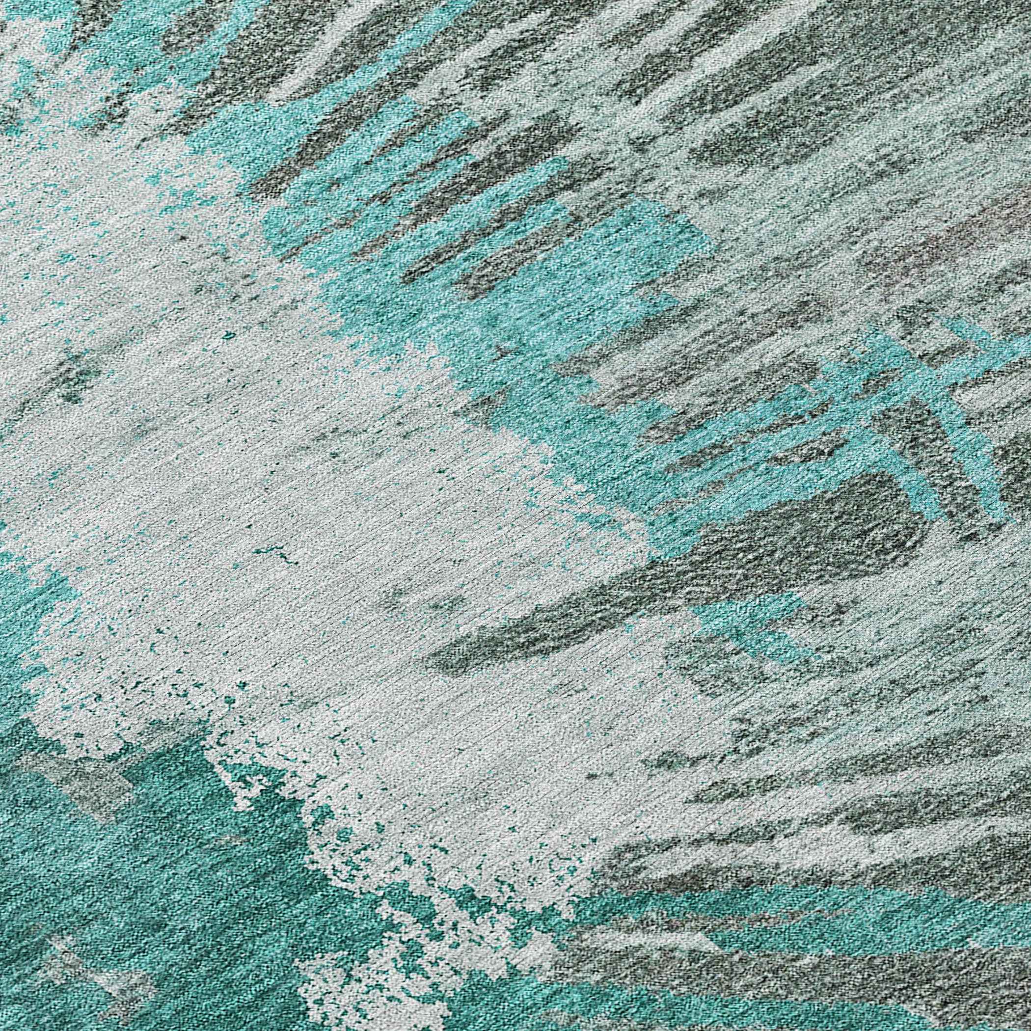 9' X 12' Dark Green Aqua And Gray Abstract Washable Indoor Outdoor Area Rug