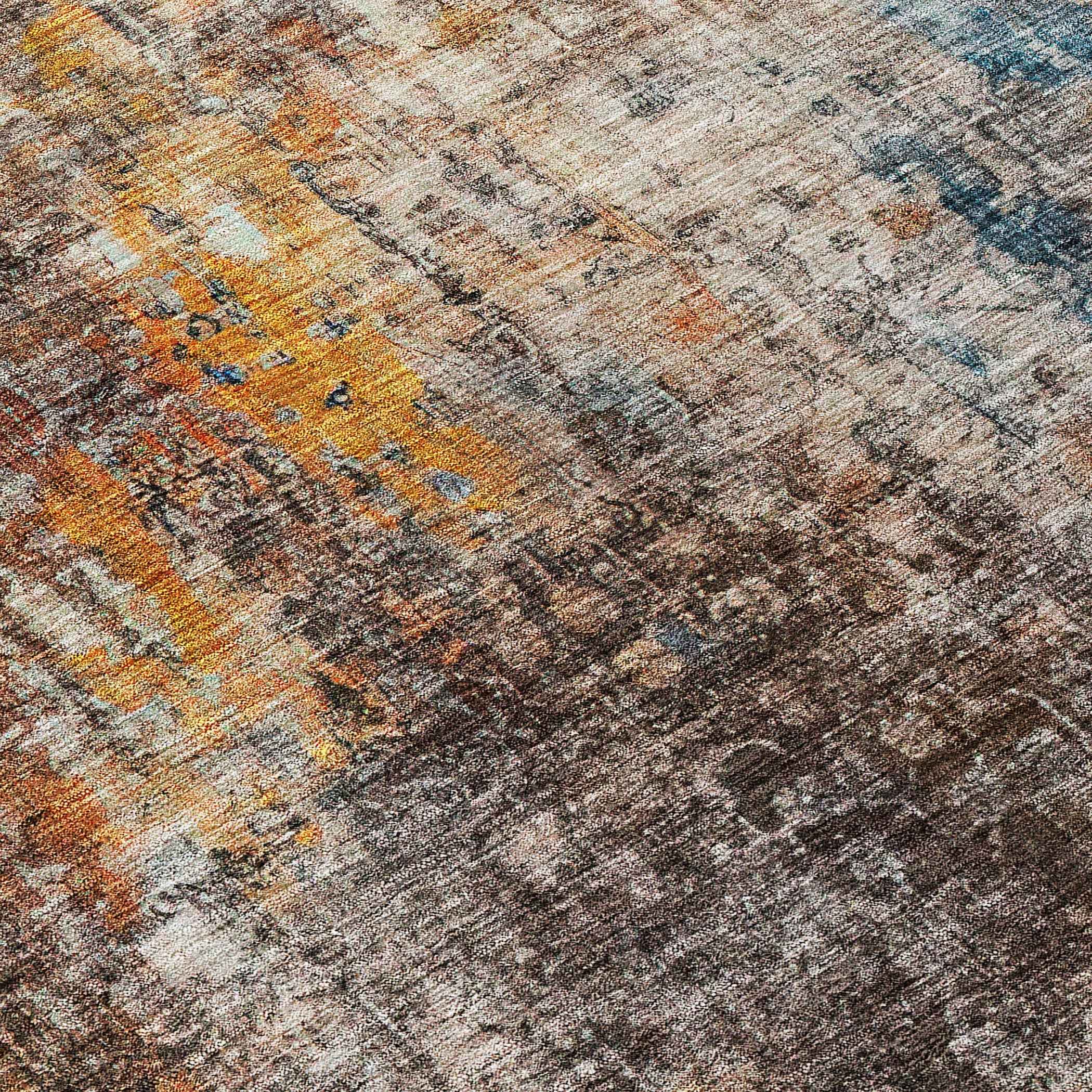 8' Taupe Chocolate And Copper Round Abstract Washable Indoor Outdoor Area Rug