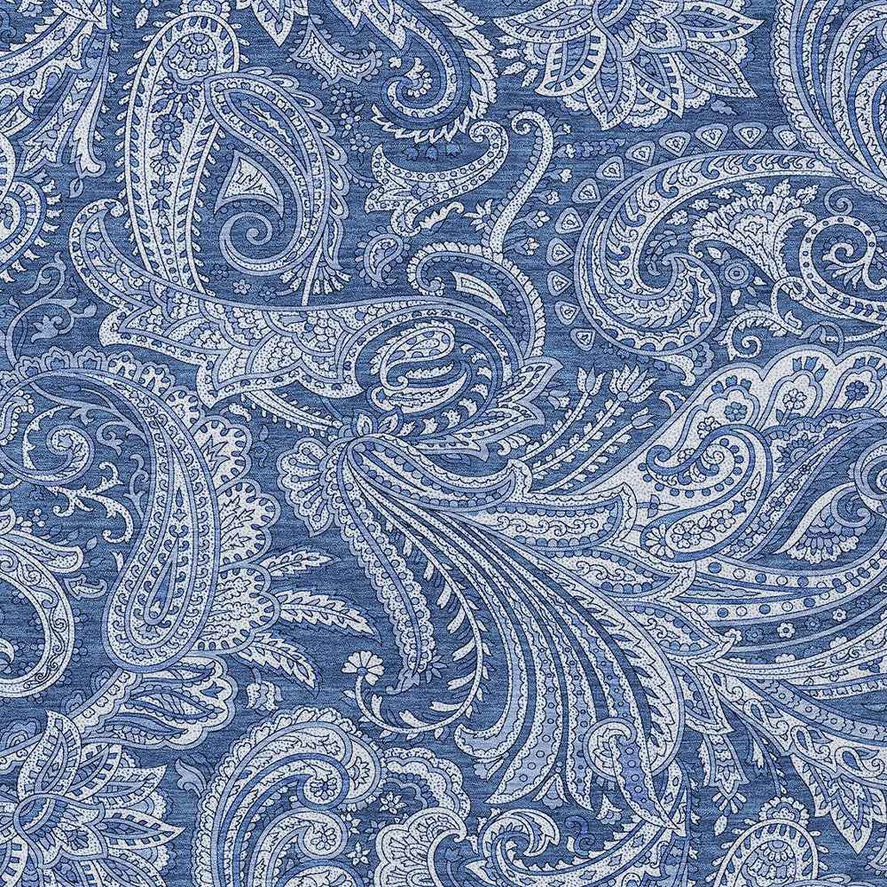 8' X 10' Navy Blue And Denim Blue Paisley Washable Indoor Outdoor Area Rug