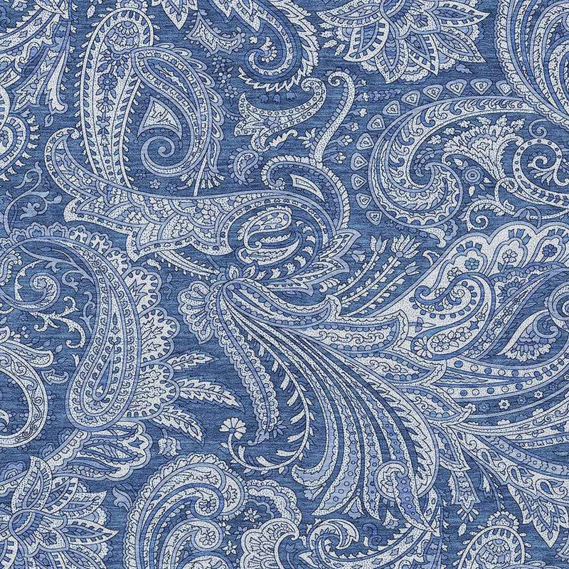 8' X 10' Navy Blue And Denim Blue Paisley Washable Indoor Outdoor Area Rug