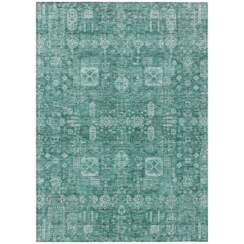 3' X 5' Dark Green And Aqua Oriental Washable Indoor Outdoor Area Rug