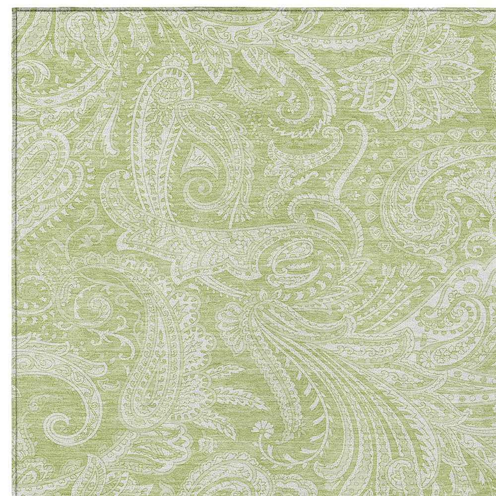9' X 12' Green And Ivory Paisley Washable Indoor Outdoor Area Rug