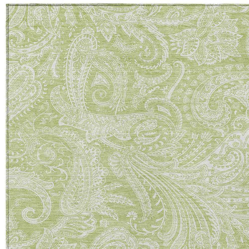 9' X 12' Green And Ivory Paisley Washable Indoor Outdoor Area Rug