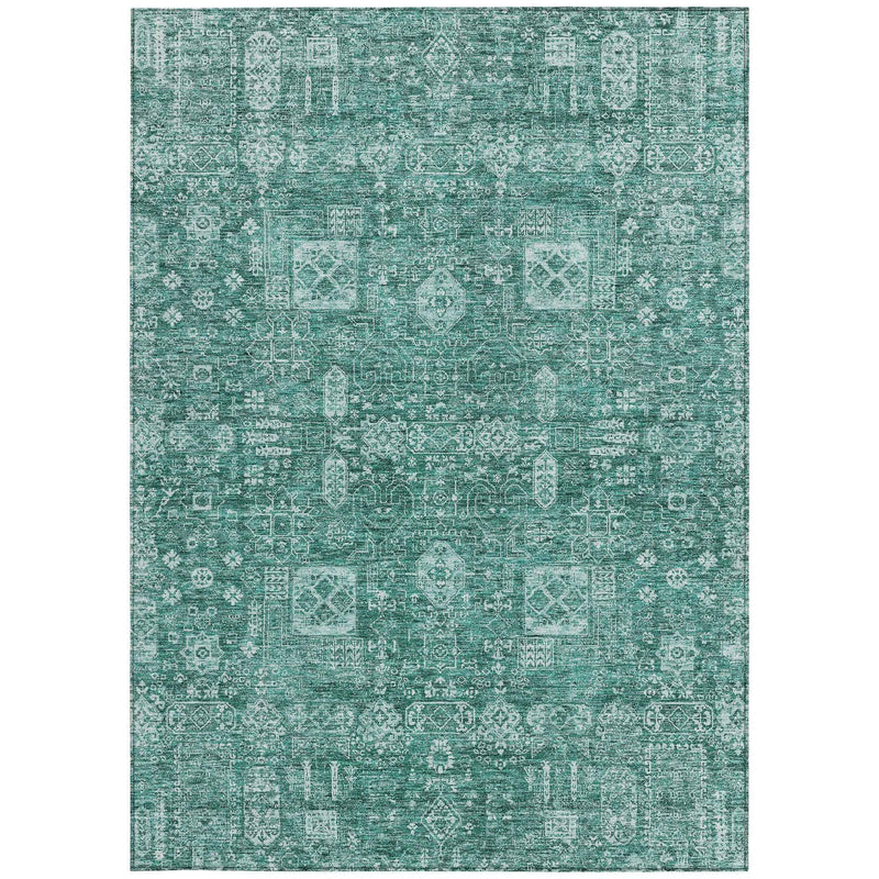 3' X 5' Dark Green And Aqua Oriental Washable Indoor Outdoor Area Rug