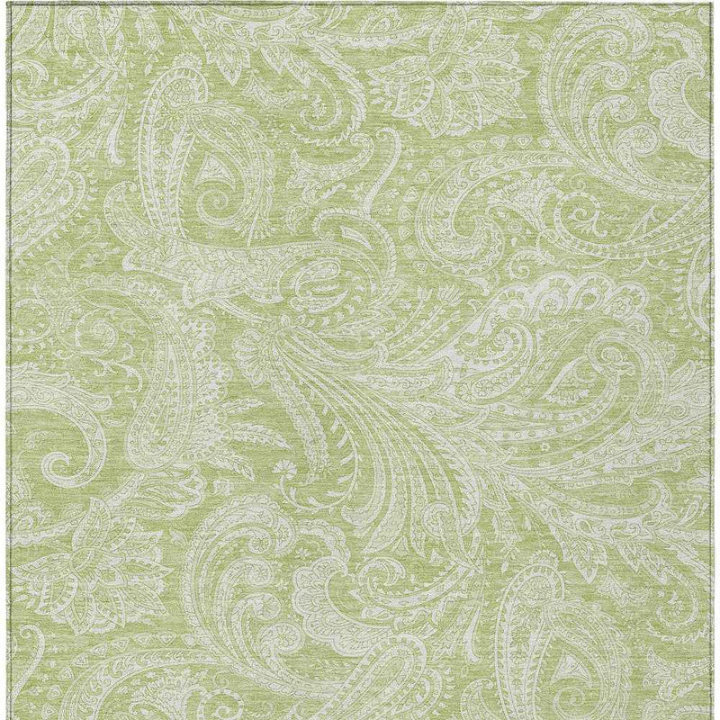 9' X 12' Green And Ivory Paisley Washable Indoor Outdoor Area Rug
