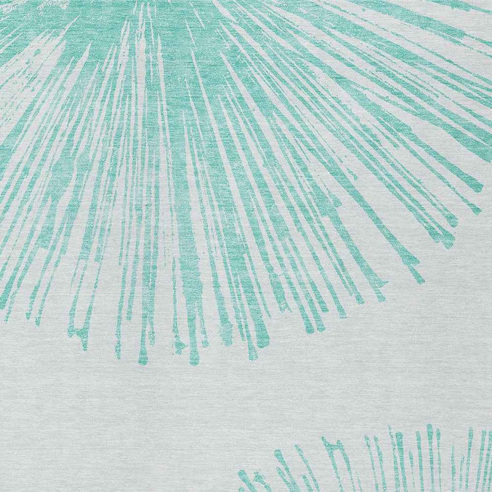 10' X 14' Aquamarine And Ivory Abstract Washable Indoor Outdoor Area Rug