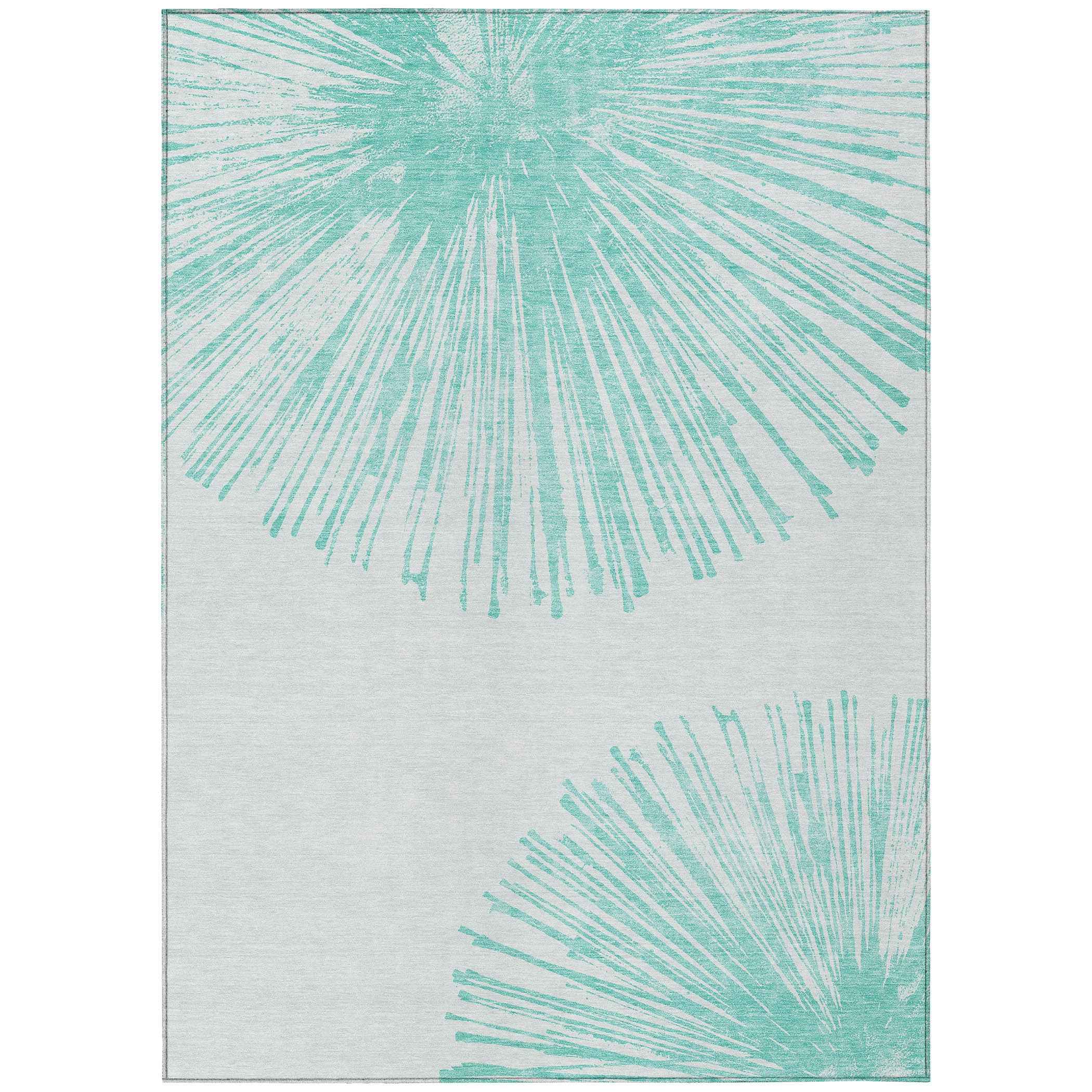 10' X 14' Aquamarine And Ivory Abstract Washable Indoor Outdoor Area Rug