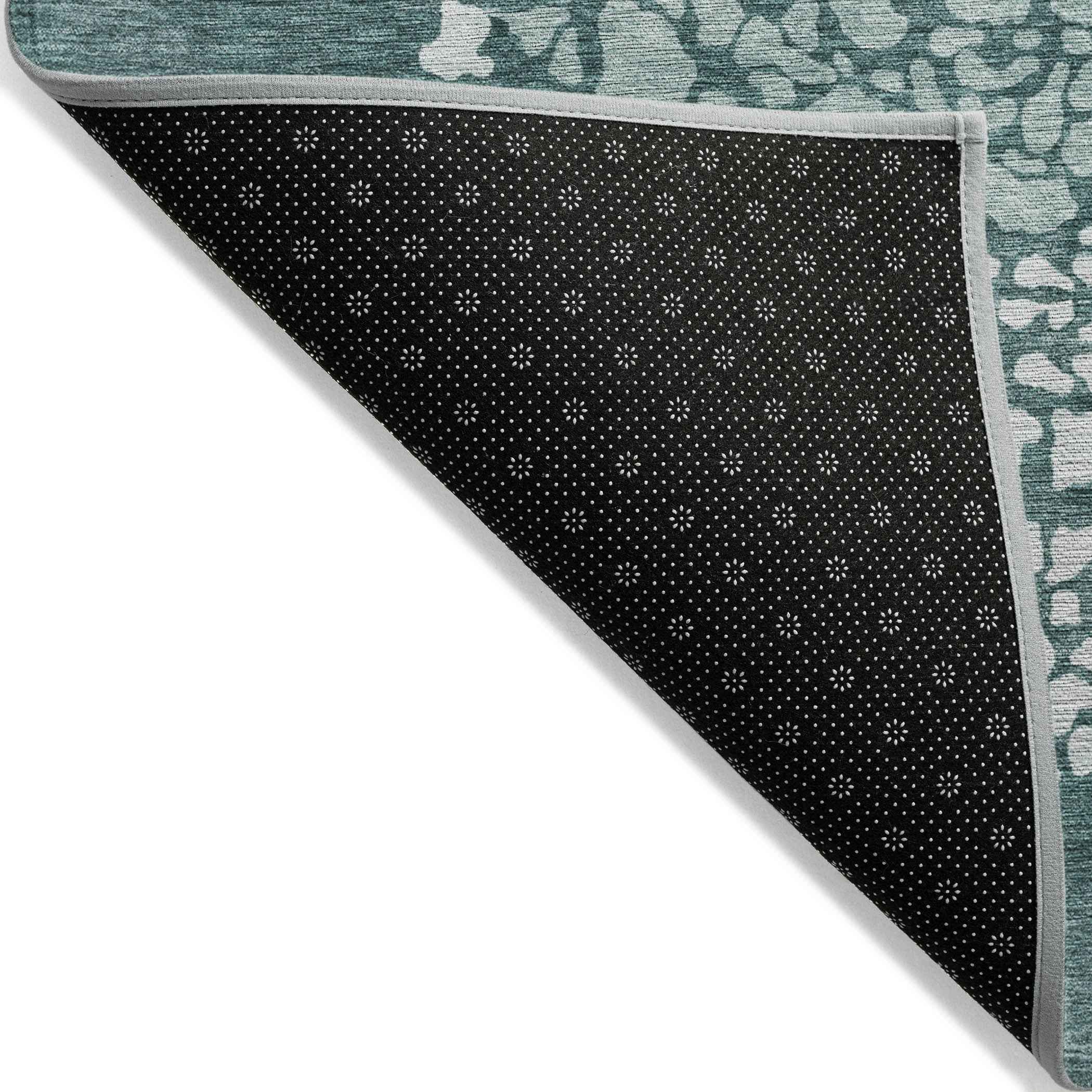10' X 14' Dark Green Aqua And Ivory Abstract Washable Indoor Outdoor Area Rug