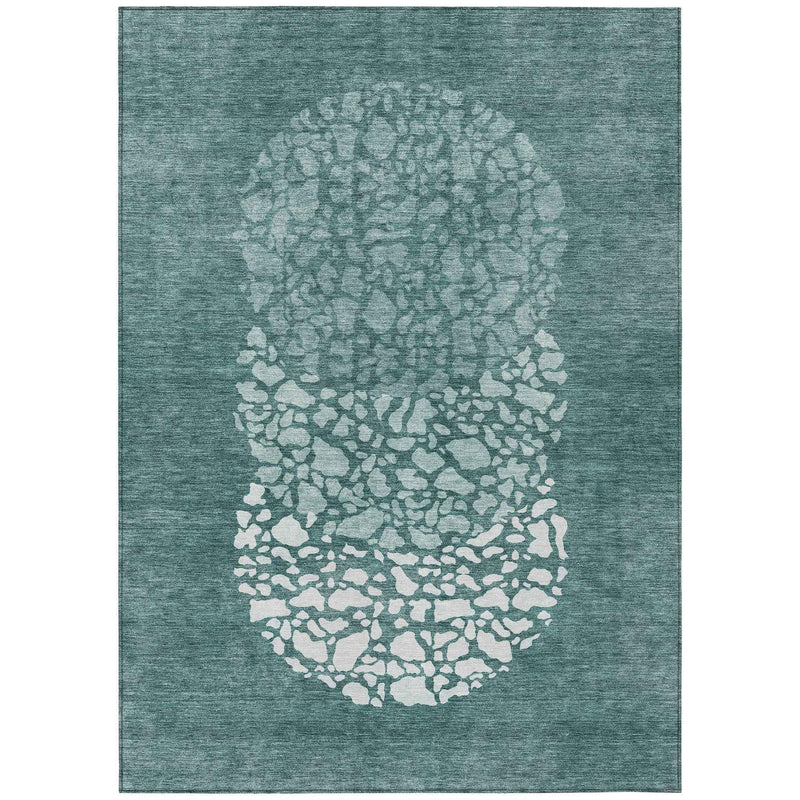 10' X 14' Dark Green Aqua And Ivory Abstract Washable Indoor Outdoor Area Rug