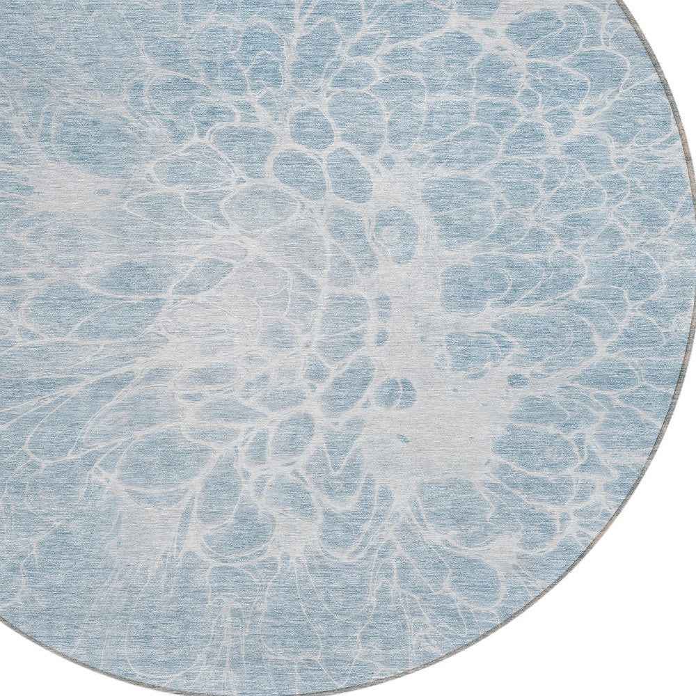 8' Sky Blue And Denim Blue Round Abstract Washable Indoor Outdoor Area Rug